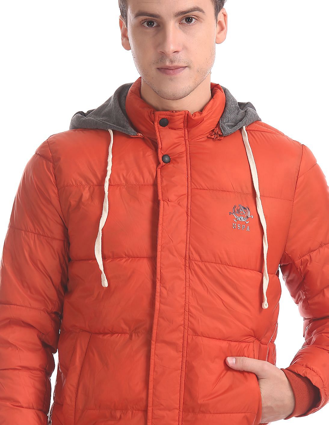 orange and blue polo jacket