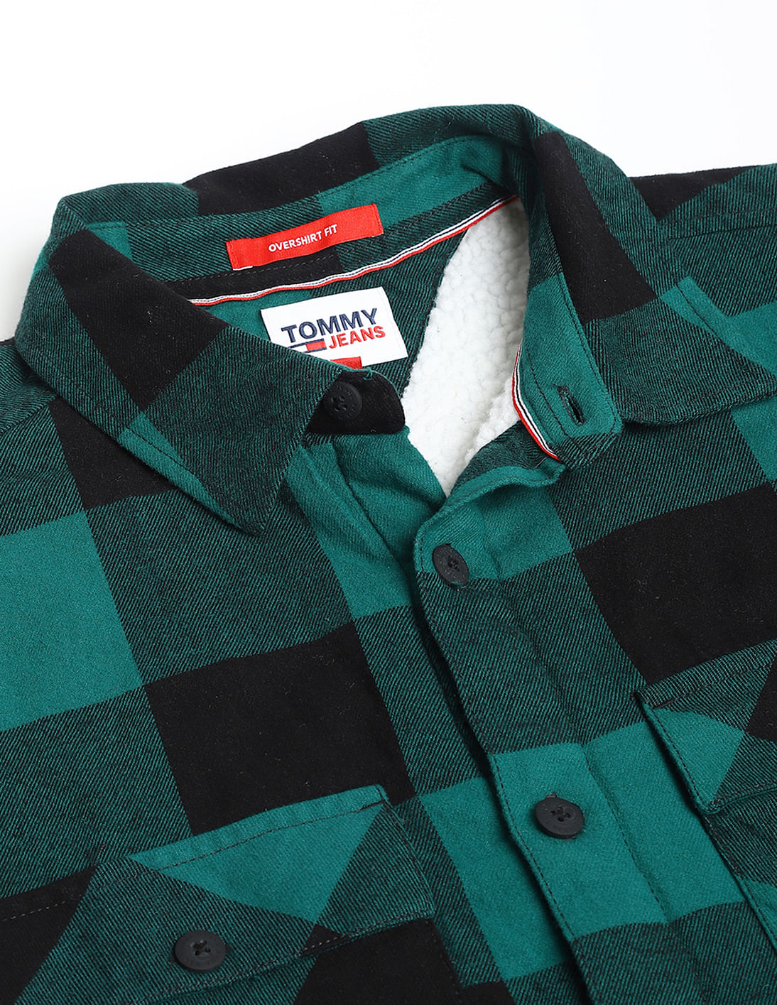 Buy Tommy Hilfiger Men Green Buffalo Check Sherpa Flannel Overshirt -  NNNOW.com