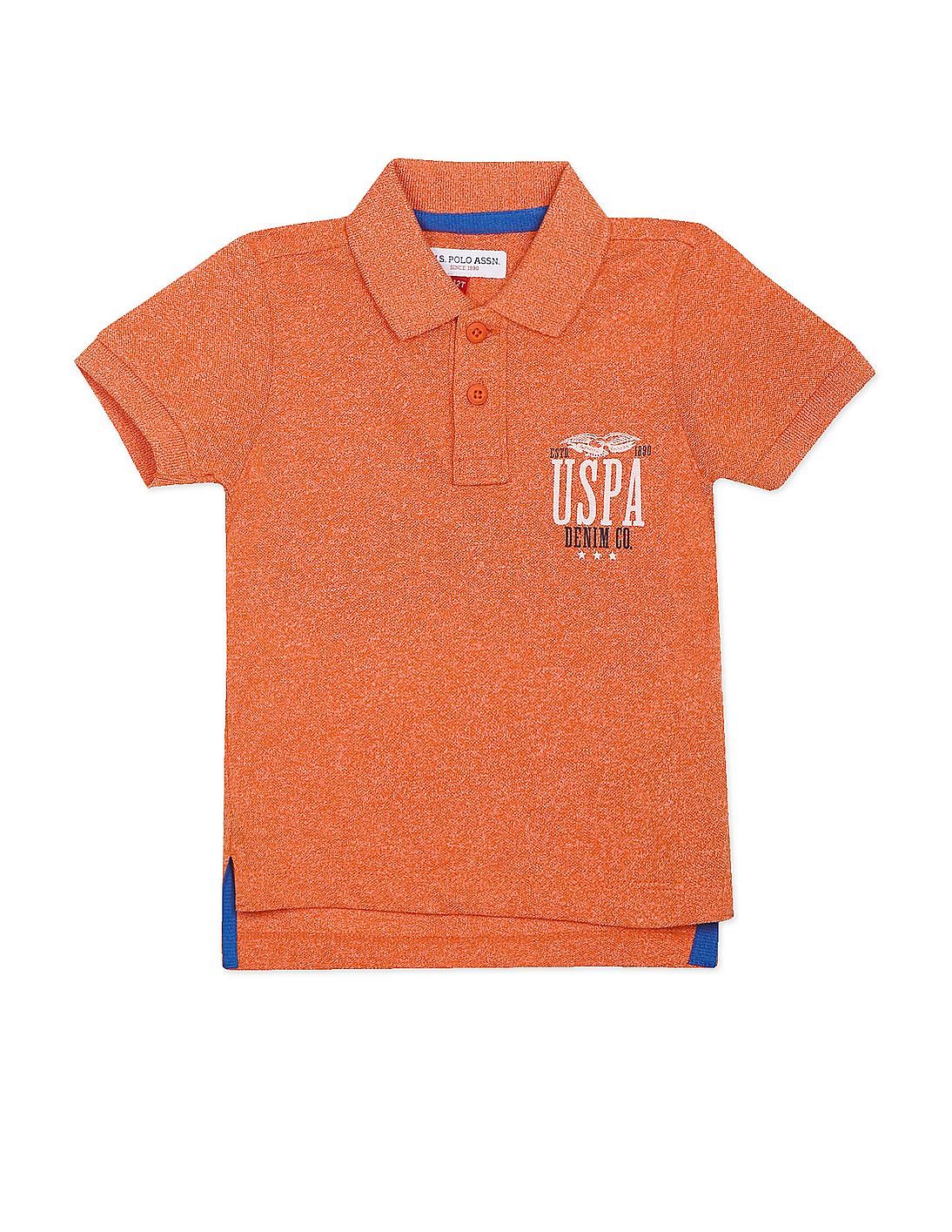 Buy U.S. Polo Assn. Kids Orange Ribbed Collar Embroidered Logo Polo ...