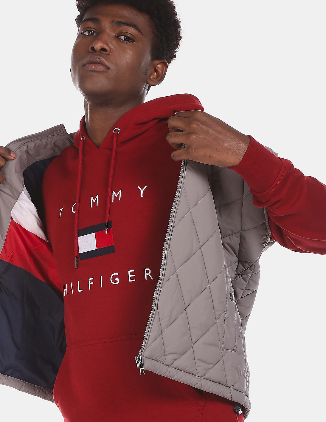 Buy Tommy Hilfiger Men Red Drawstring Hood Brand Logo Embroidered ...