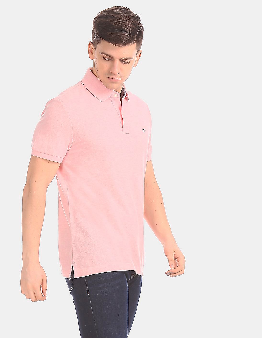 Buy Tommy Hilfiger Men Men Pink Short Sleeve Heathered Polo Shirt ...