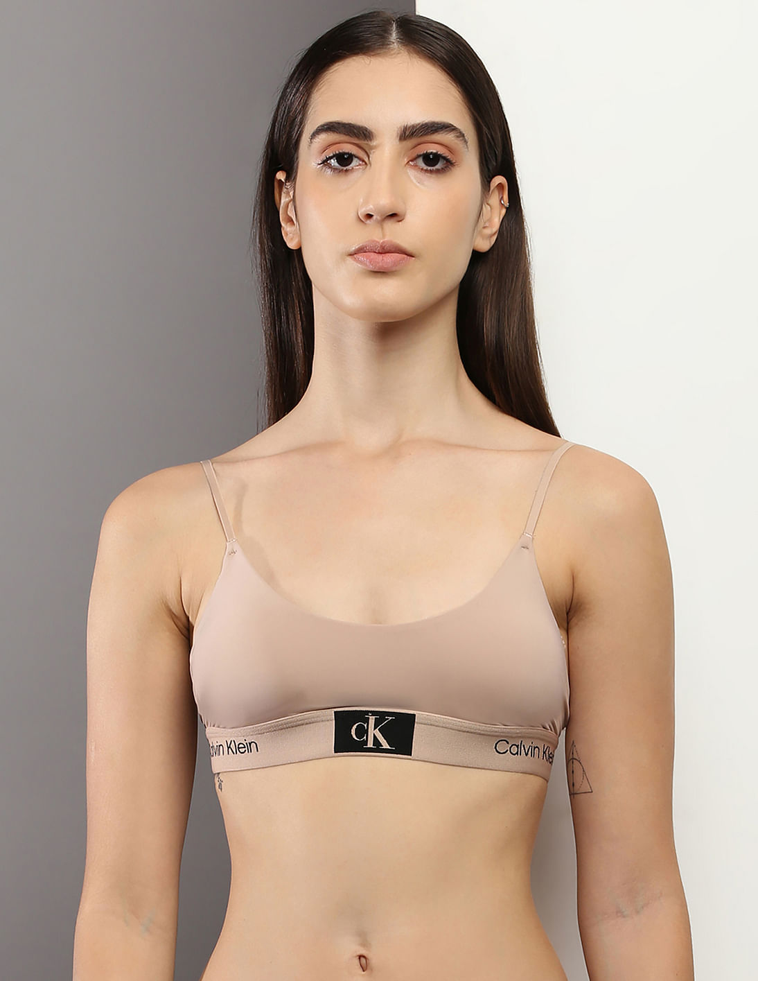 Buy Calvin Klein Women Beige Padded Racer Back Bralette - NNNOW.com