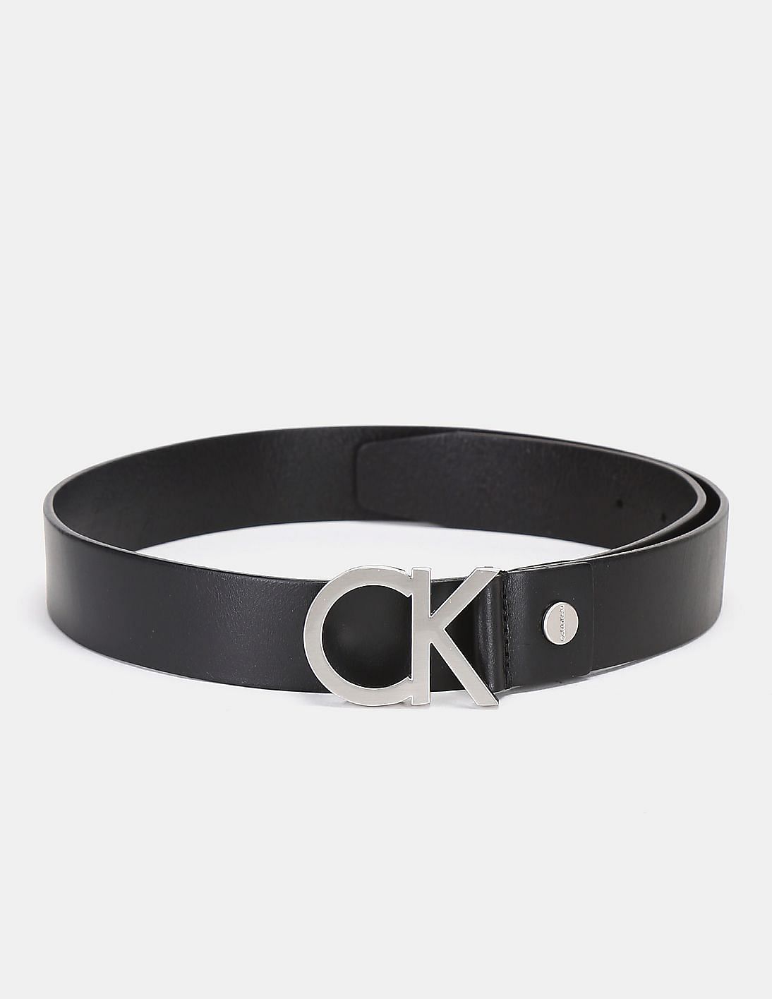 Buy Calvin Klein Men Black Adjustable Logo Buckle Leather Belt - NNNOW.com