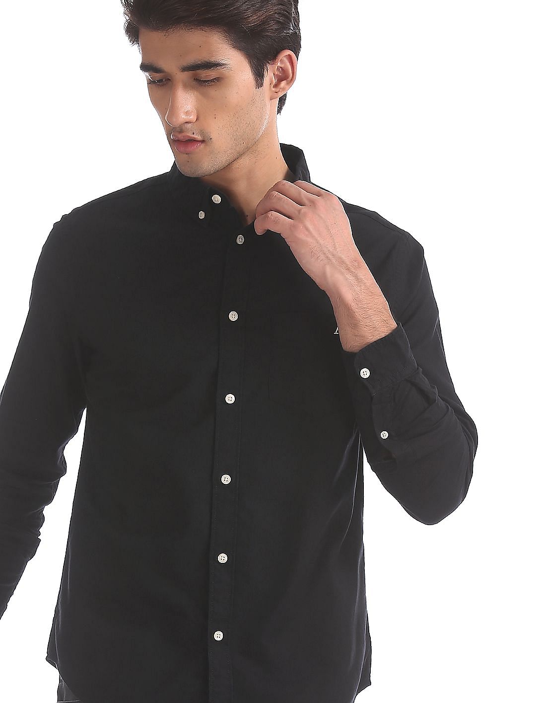 Buy Aeropostale Black Button Down Collar Solid Shirt - NNNOW.com
