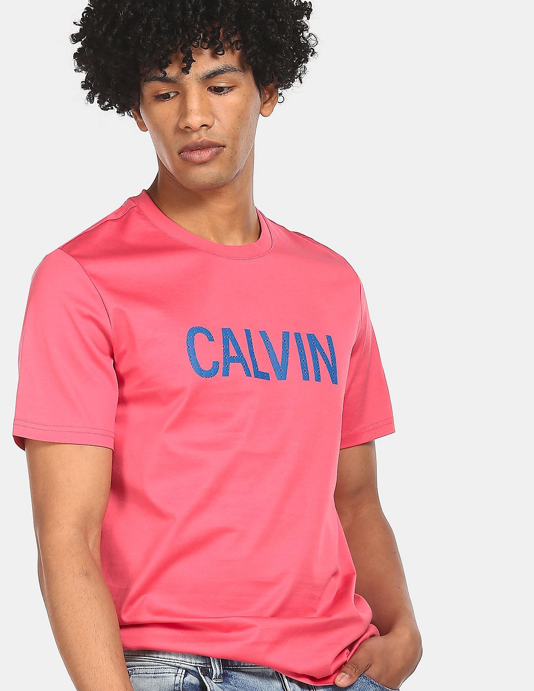 Buy Calvin Klein Men Pink Regular Fit Logo Print T-Shirt - NNNOW.com