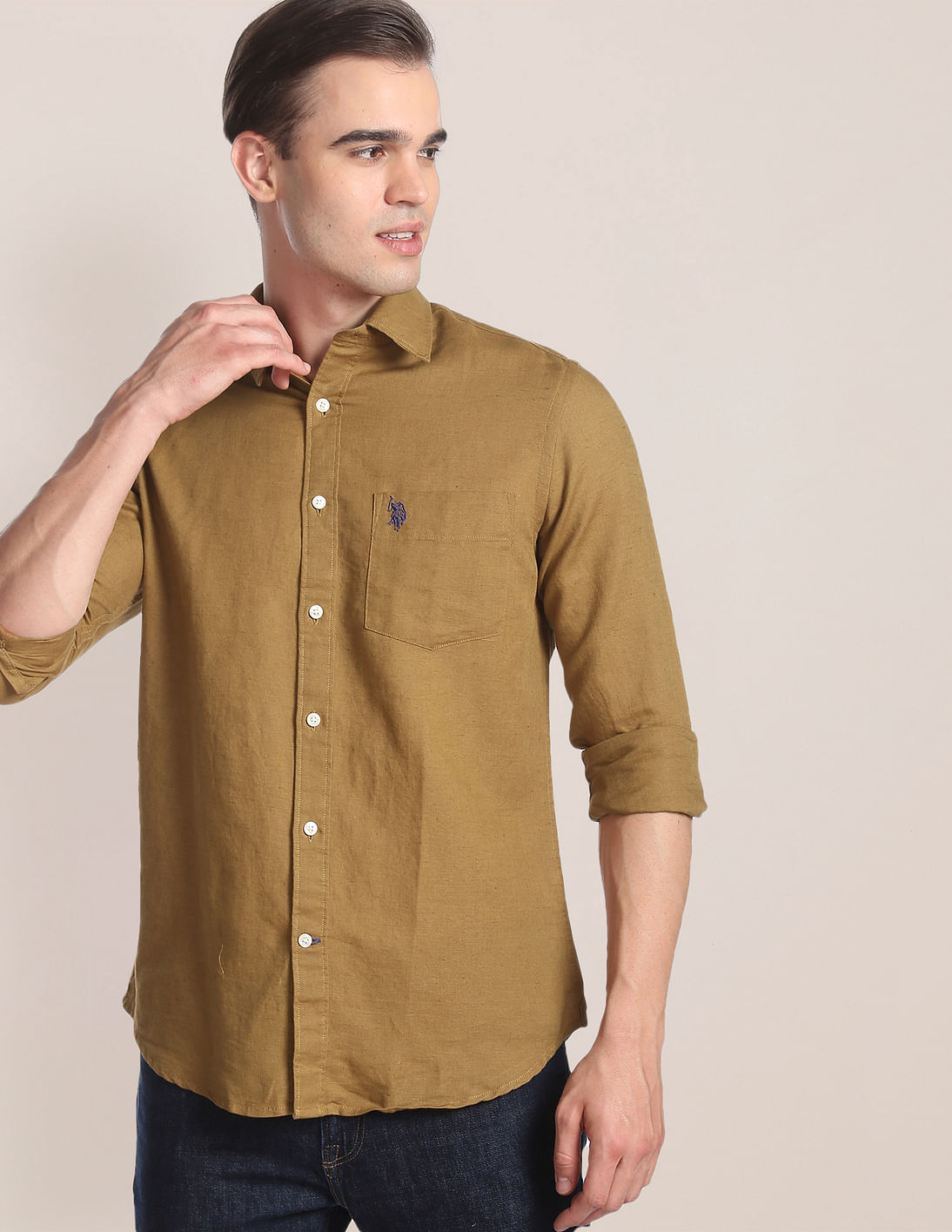 Buy U S Polo Assn Cotton Linen Solid Shirt NNNOW Com