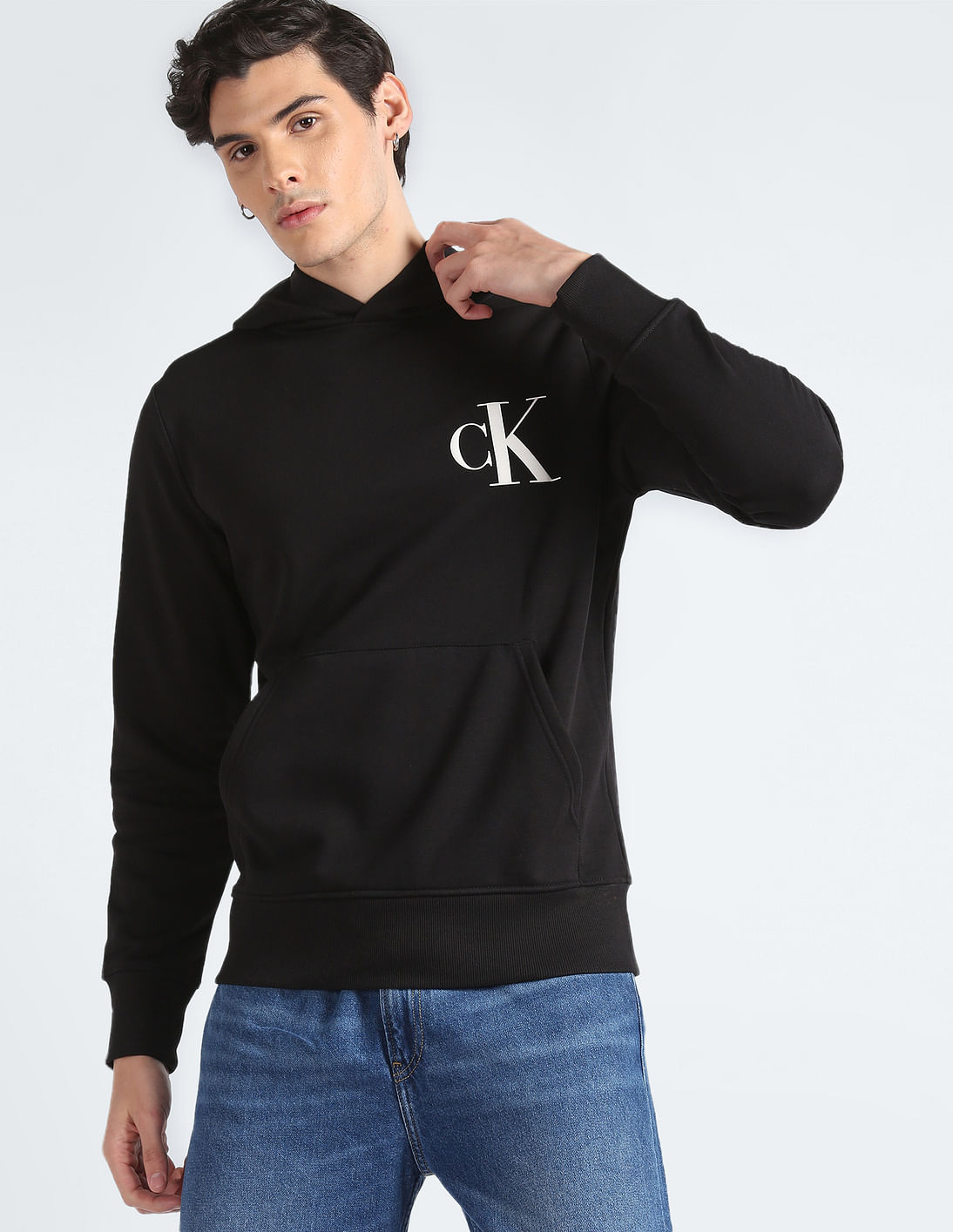 Buy Calvin Klein Solid Monogram Hooded Sweatshirt - NNNOW.com