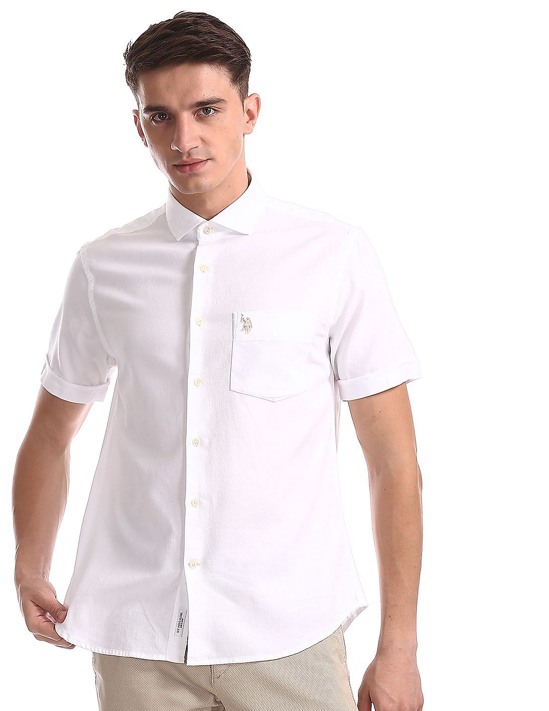 Buy Men White Cutaway Collar Patterned Shirt online at NNNOW.com