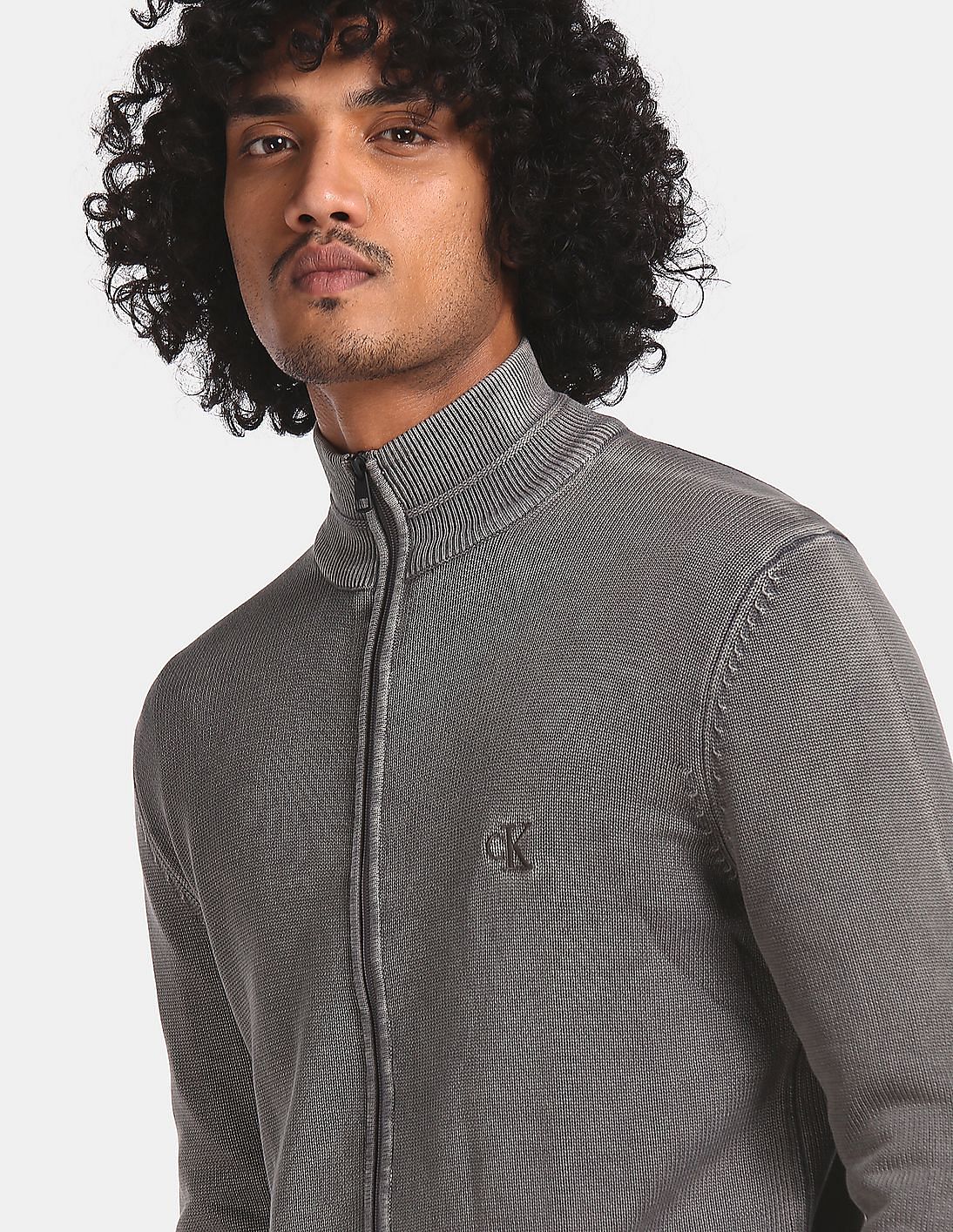 Buy Calvin Klein Men Grey Zip Up Solid Cardigan - NNNOW.com