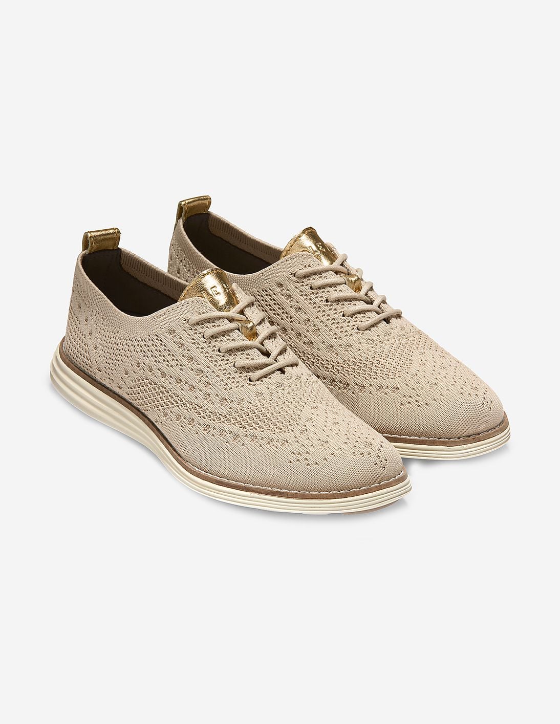 Cole Haan OriginalGrand Stitchlite Wingtip Oxford Womens 10B Beige Knit Gold Originalgrand Stitchlite Wingtip Oxford-W20874-RYE KNIT  main image 2