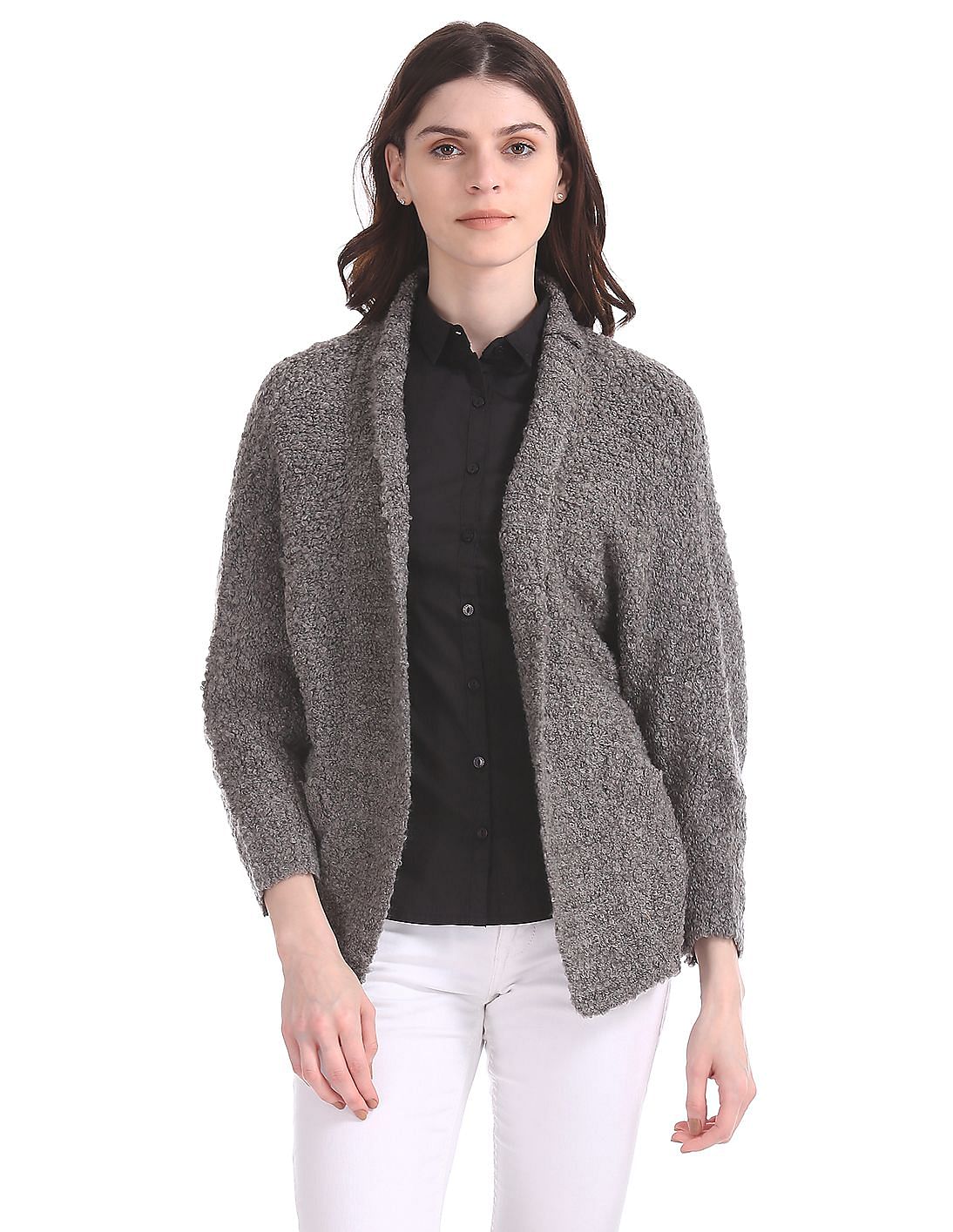 Buy Women Textured Weave Open Front Shrug online at NNNOW.com