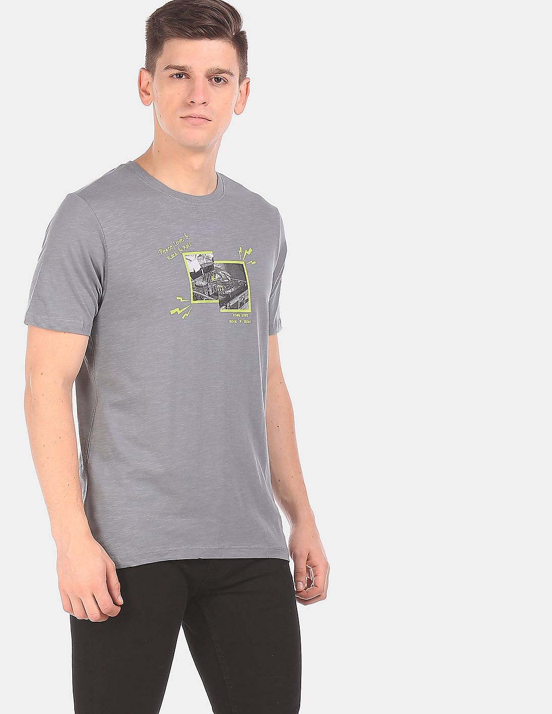 printed men grey t shirt