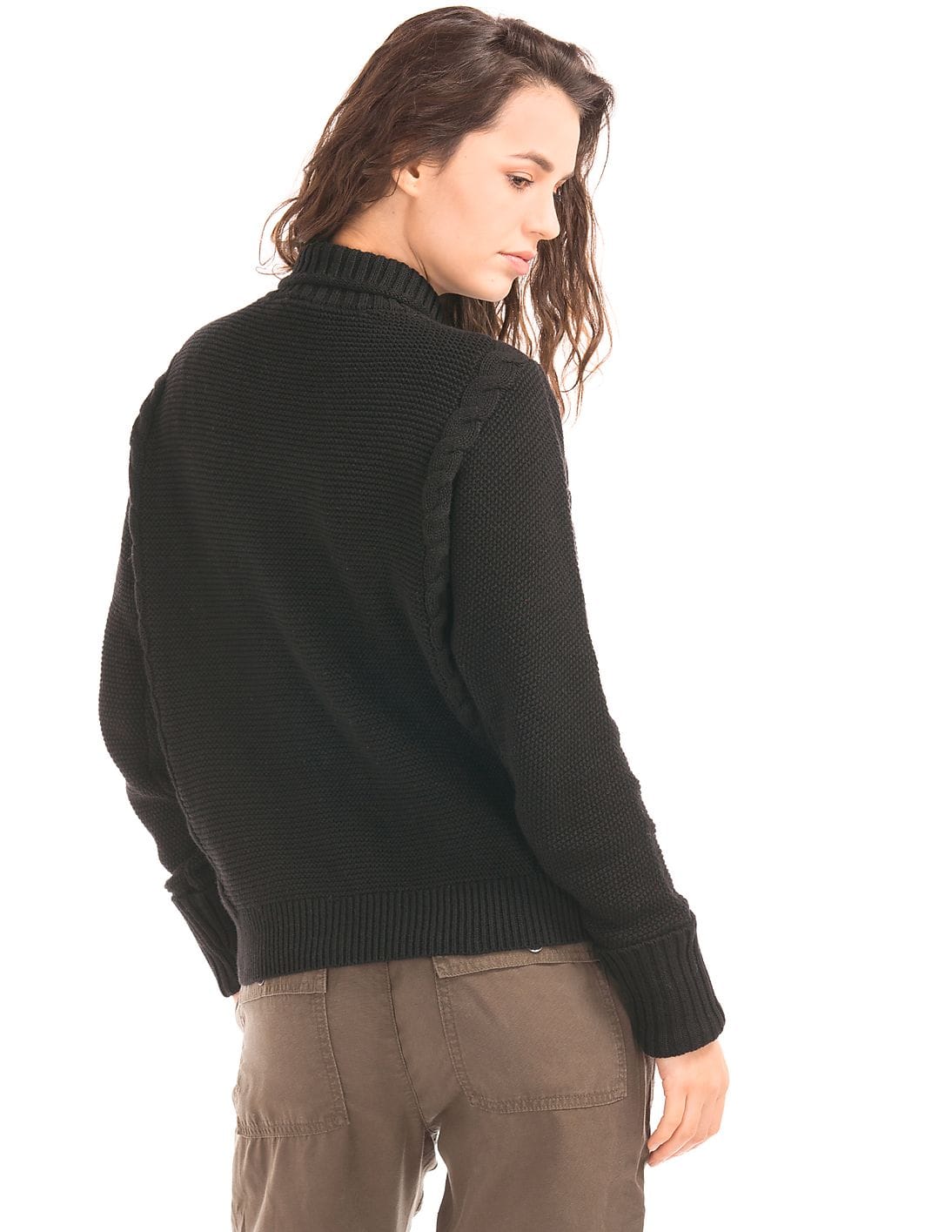 Buy GAP Women Women Black Plait Cable Knit Mock Neck Sweater
