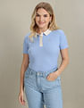 U.S. Polo Assn. Women Contrast Collar Vertical Stripe Polo Shirt