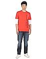 Aeropostale Men Orange Crew Neck Cotton Brand Print T-Shirt