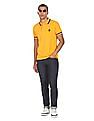 U.S. Polo Assn. Men Mustard Striped Collar Solid Pique Polo Shirt