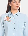 U.S. Polo Assn. Women Roll Up Sleeve Spread Collar Embroidered Shirt