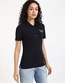 Tommy Hilfiger Womens Blue Solid Polo Shirt