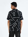 Flying Machine Cuban Collar Printed Holiday Shirt