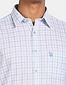 USPA Tailored Men Light Blue Spread Collar Check Formal Shirt