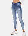 Aeropostale Women Blue Mid Rise Medium Washed Distressed Jeans