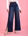Flying Machine Women High Rise Stone Wash Wide Leg Jeans