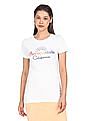 Aeropostale Women White Rainbow Brand Print Cotton T-Shirt