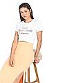 Aeropostale Women White Rainbow Brand Print Cotton T-Shirt