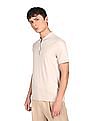 Calvin Klein Men Beige Half Zipper Smooth Cotton Polo Shirt