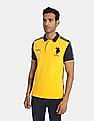 U.S. Polo Assn. Men Yellow And Navy Colour Block Pique Polo Shirt