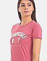Aeropostale Women Pink Crew Neck Logo Applique Jersey T-Shirt