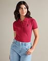 U.S. Polo Assn. Women Ribbed Collar Solid Polo Shirt