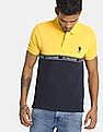 U.S. Polo Assn. Men Yellow And Navy Colour Block Pique Polo Shirt