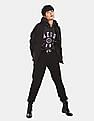 Aeropostale Women Charcoal Grey Drawstring Hood Printed Sweatshirt