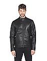 Flying Machine Mandarin Collar Solid Biker Jacket