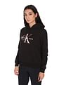 Calvin Klein Women Black Brand Monogram Hooded Sweatshirt