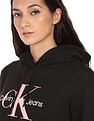 Calvin Klein Women Black Brand Monogram Hooded Sweatshirt