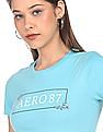 Aeropostale Women Aqua Crew Neck Brand Print T-Shirt