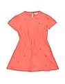 Tommy Hilfiger Kids Girls Coral Round Neck Hakoba Embroidered Dress