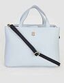 Tommy Hilfiger Solid Blue PU Hand Bags