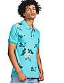 Aeropostale Men Turquoise Cotton Floral Print Polo Shirt