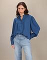 U.S. Polo Assn. Women Stand Collar Pleated Solid Top