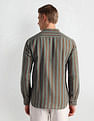 Arrow Sports Mandarin Collar Vertical Stripe Shirt
