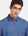 Flying Machine Spread Collar Washed Denim Shirt