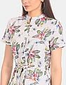 U.S. Polo Assn. Women White Mandarin Neck Floral Print Shirt Dress