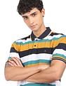 AD by Arvind Cotton Horizontal Striped Polo Shirt