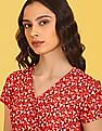 Flying Machine Women Surplice Neck Polyester Floral Print Fit Flare Dress