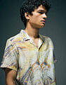 Flying Machine Abstract Printed Digitopia Cuban Collar Shirt