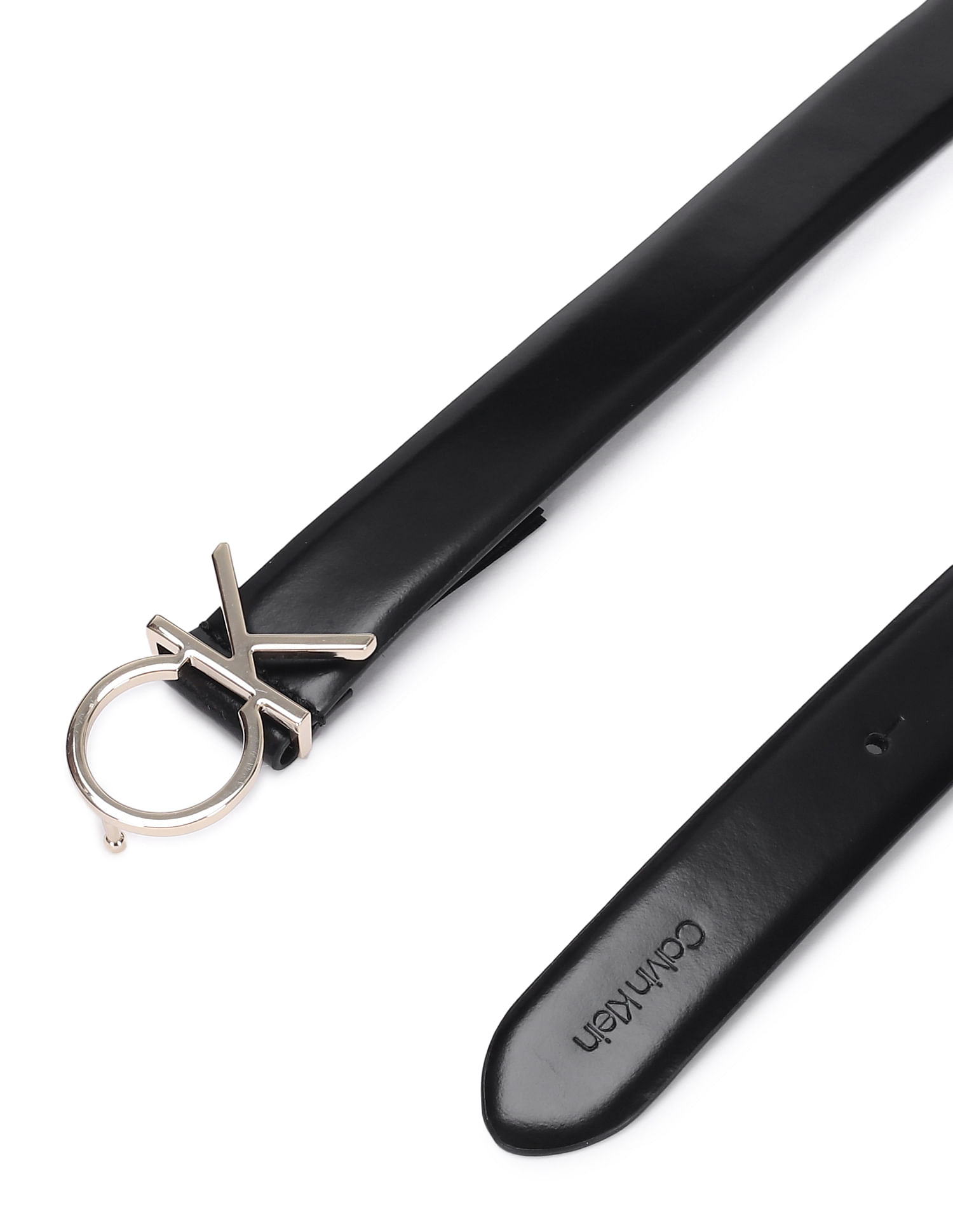 Calvin Klein Women Black Monogram Buckle Leather Belt