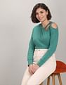 U.S. Polo Assn. Women Cut Out Shoulder Solid Top